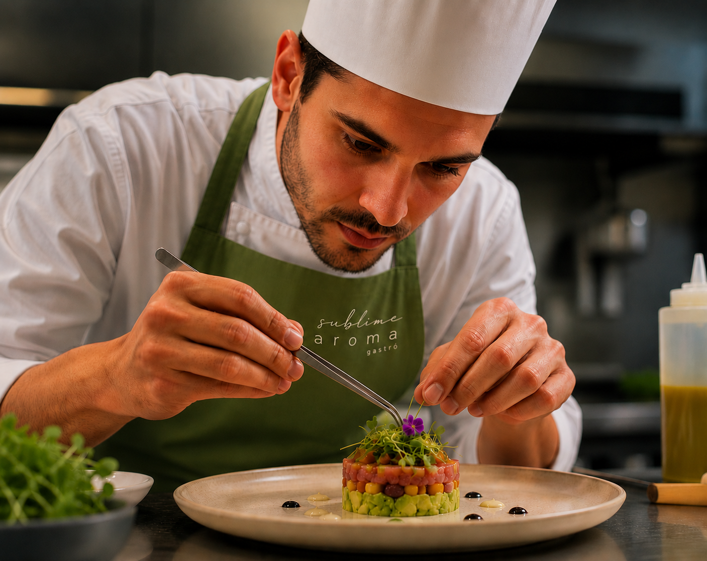 Chef emplatando con mimo y dedicación
